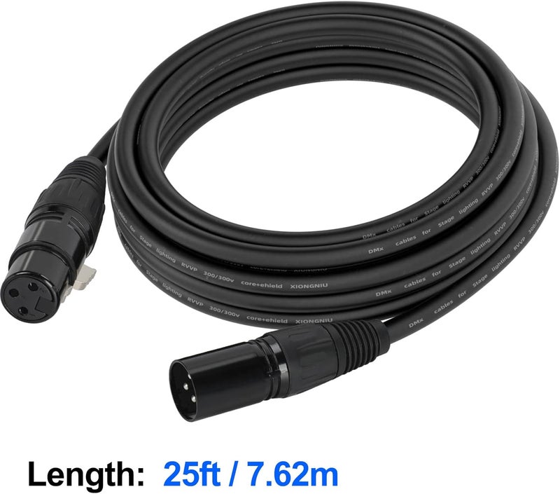 Gruolin 25ft DMX Cable, 4 Pack 7.62m DMX Light Cables DMX Wires, 3-Pin XLR Male to Female Stage Signal Cable with Metal Connectors for DMX512 Stage & DJ Lighting fixtures - Image 2